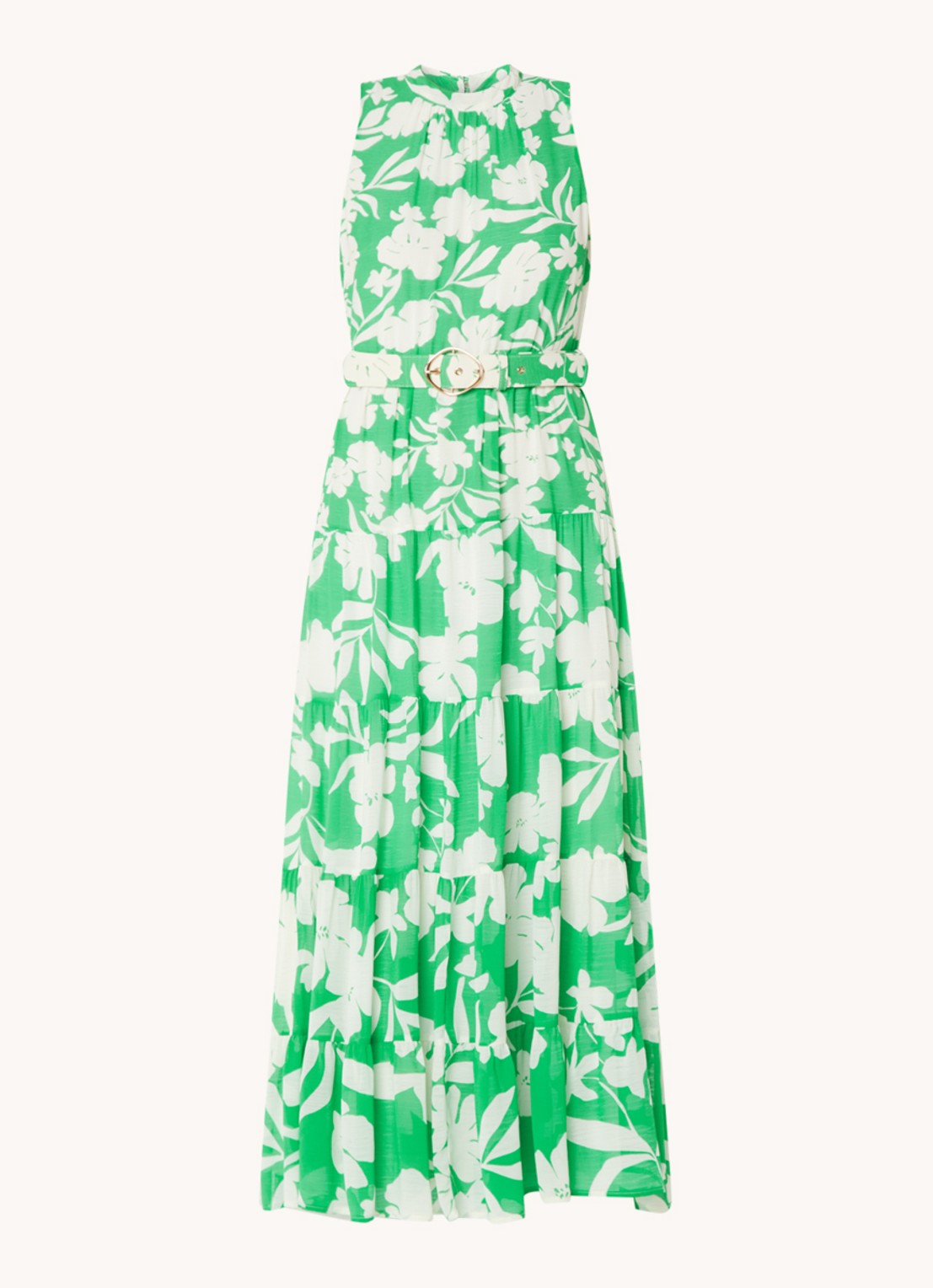 Phase Eight Kara maxi jurk met bloemenprint en ceintuur - voorkant groen