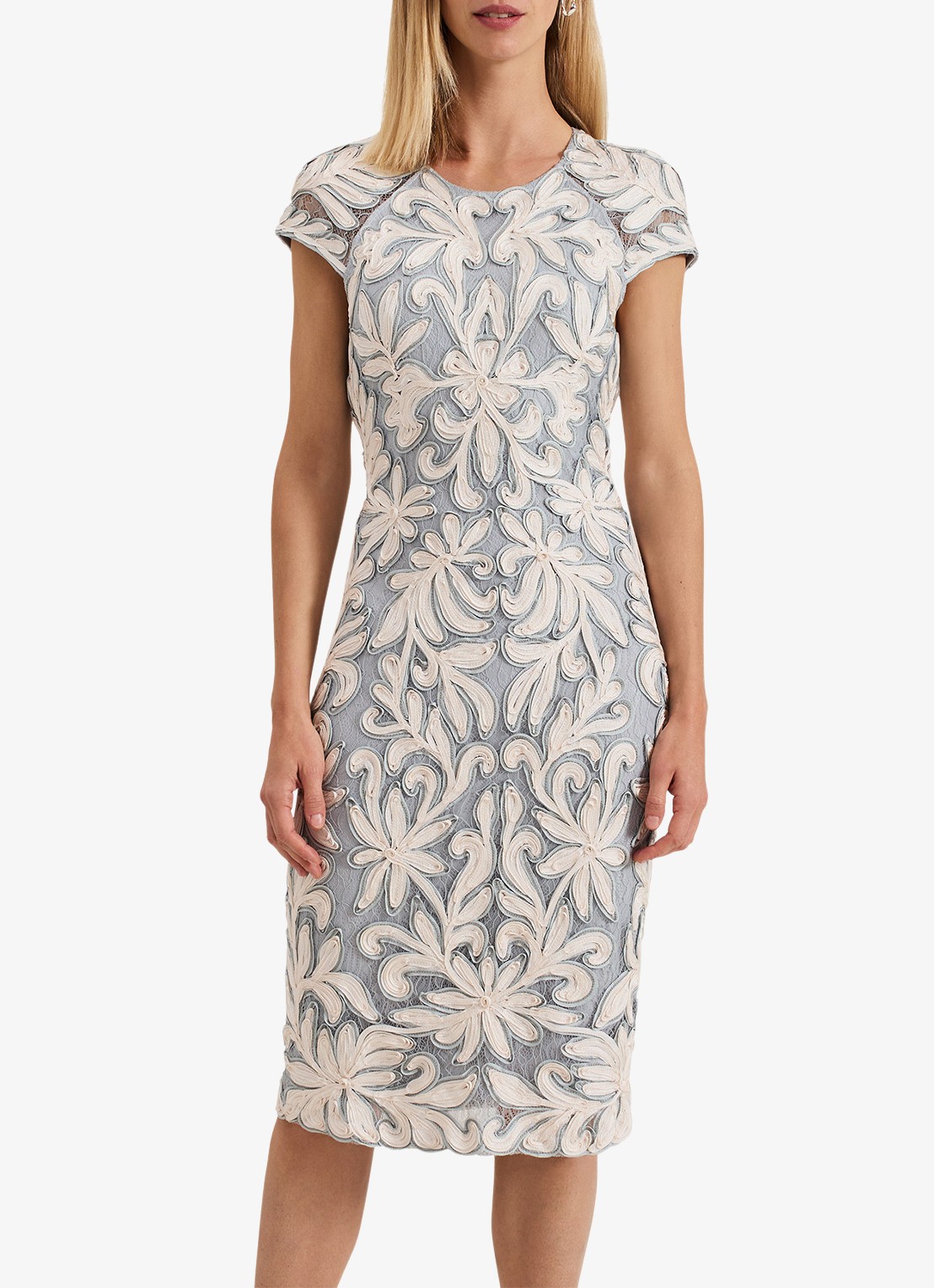 Phase Eight Karima midi jurk met bloemenprint - detail 3 lichtblauw