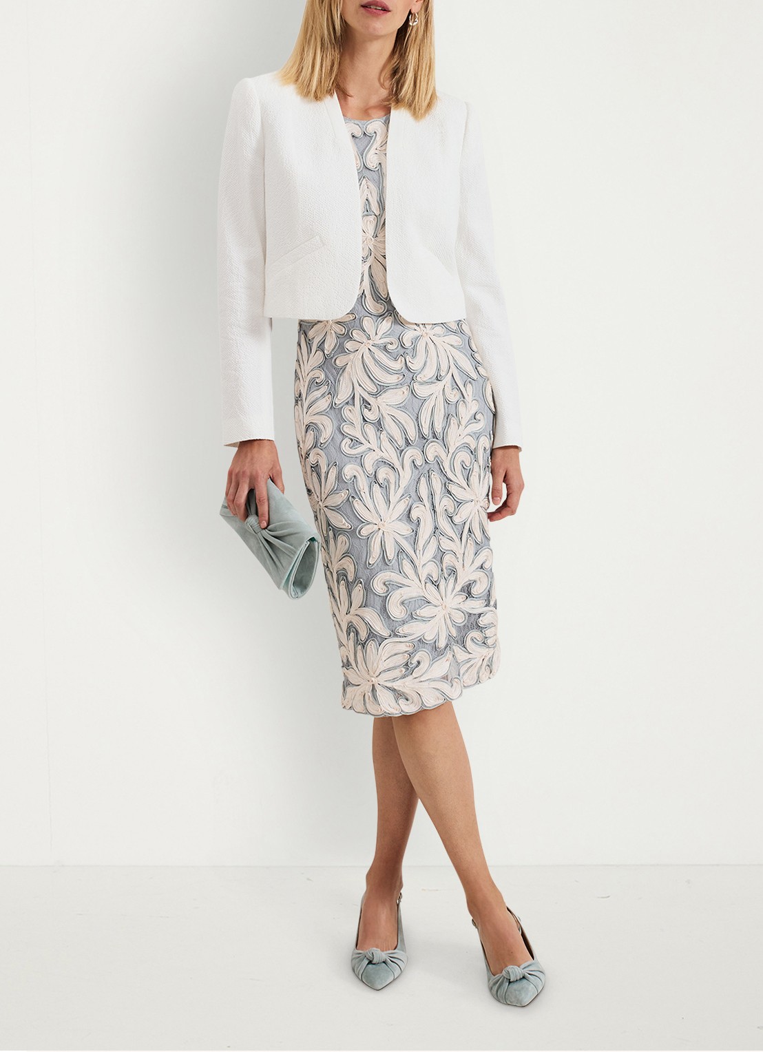 Phase Eight Karima midi jurk met bloemenprint - detail 7 lichtblauw