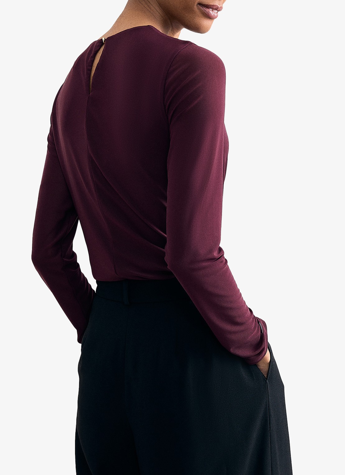 Phase Eight Kate top van mesh met ruches - achterkant 7 bordeauxrood
