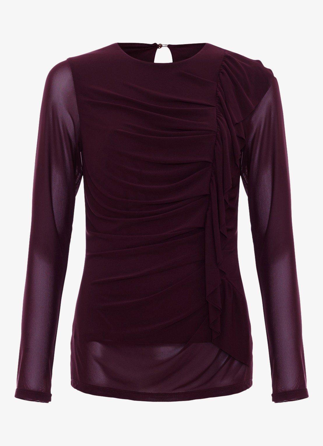 Phase Eight Kate top van mesh met ruches - voorkant 5 bordeauxrood