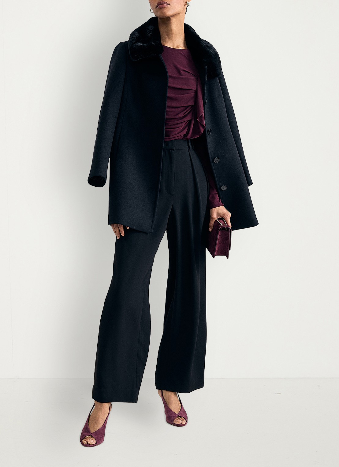 Phase Eight Kate top van mesh met ruches - voorkant 6 bordeauxrood