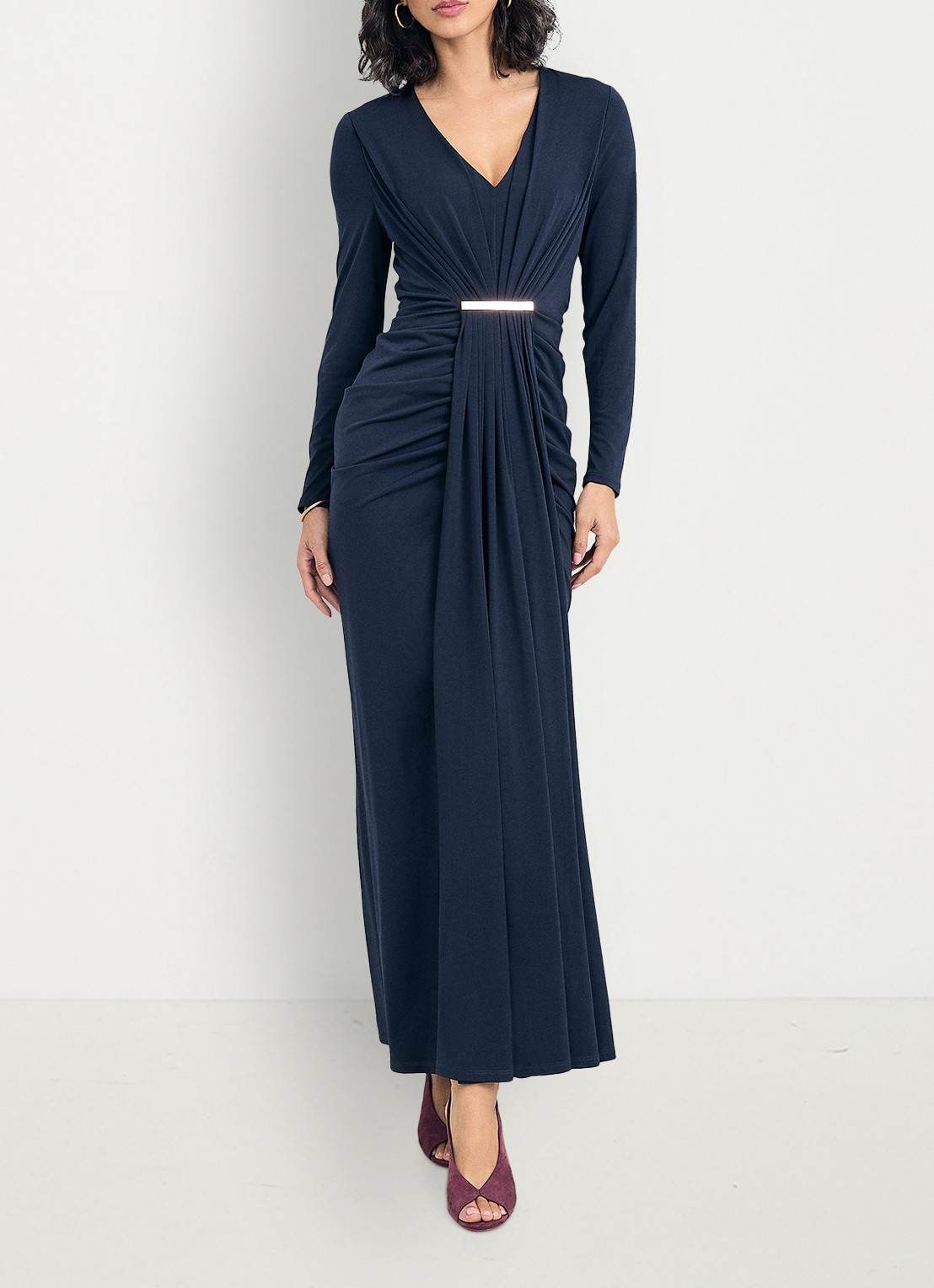 Phase Eight Katharine gedrapeerde maxi jurk  - voorkant 8 blauw