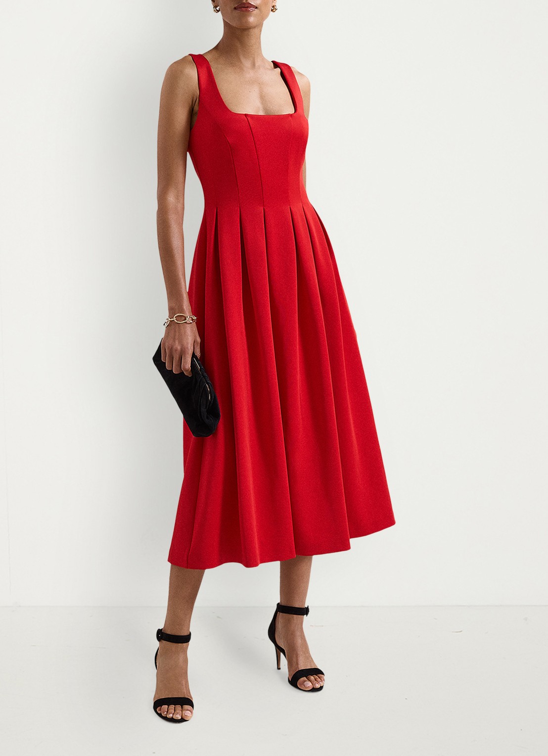 Phase Eight Katie midi jurk met plooien - voorkant 8 rood