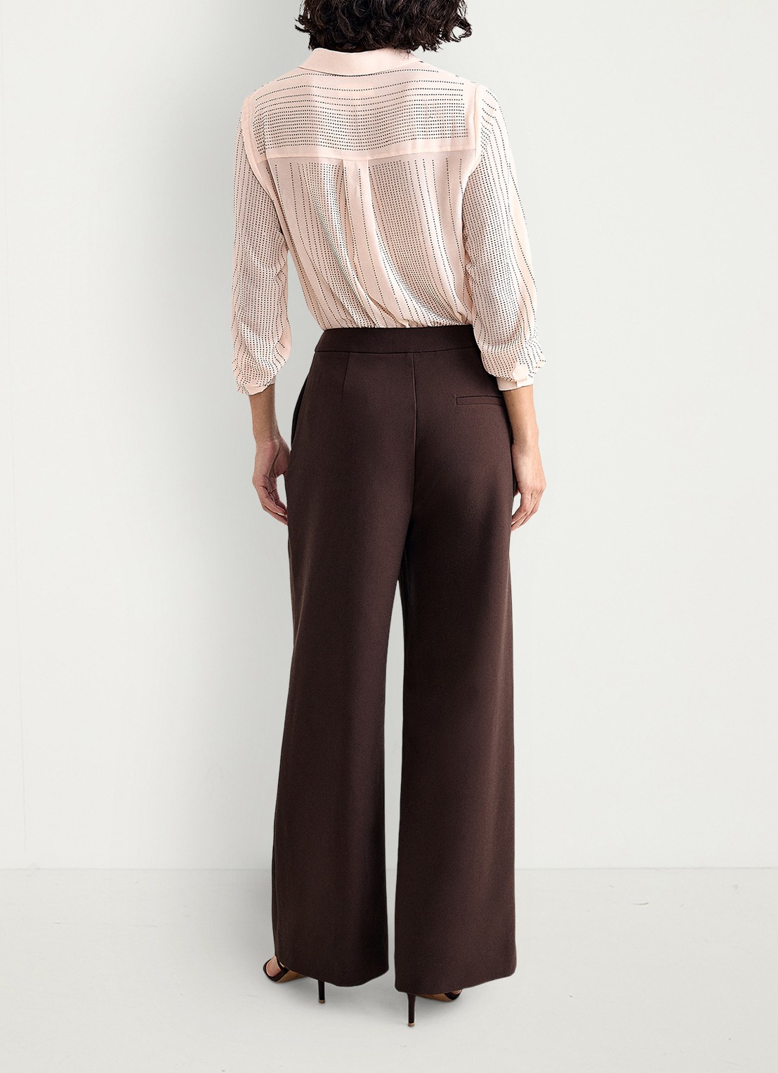 Phase Eight Keely high waist wide leg pantalon - achterkant donkerbruin