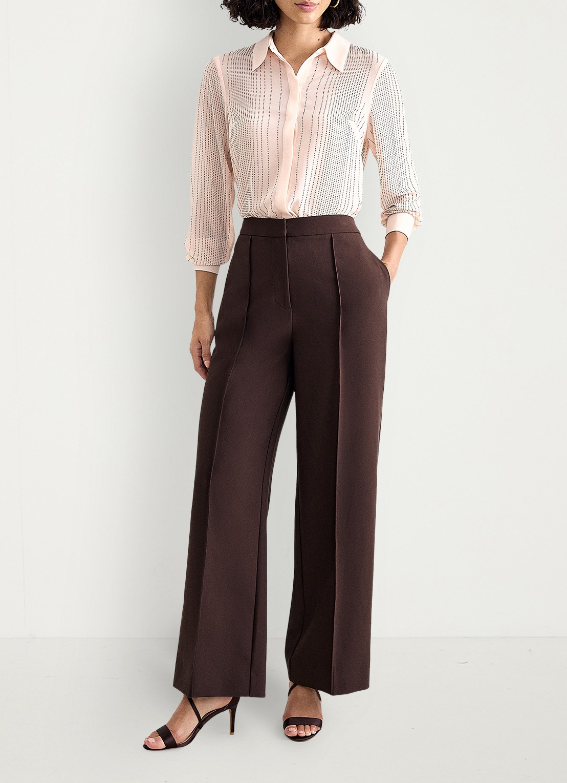 Phase Eight Keely high waist wide leg pantalon - voorkant 3 donkerbruin