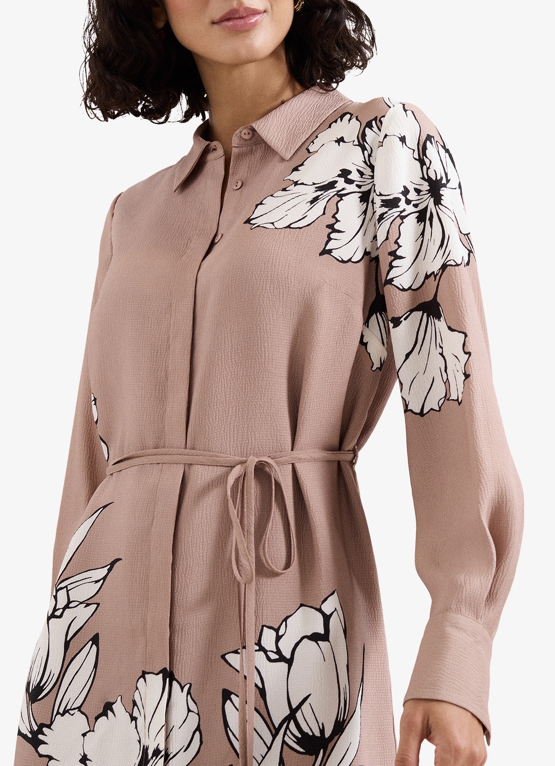Phase Eight Kendra mini jurk met bloemenprint - detail 5 donkerbeige
