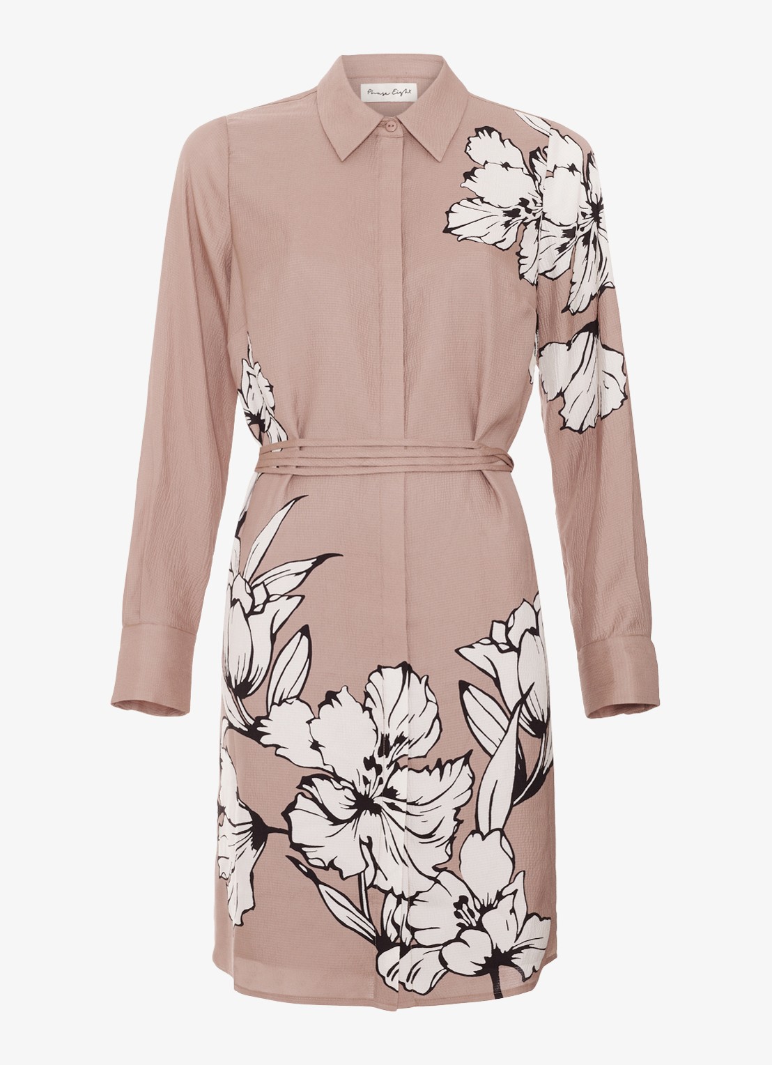 Phase Eight Kendra mini jurk met bloemenprint - voorkant donkerbeige