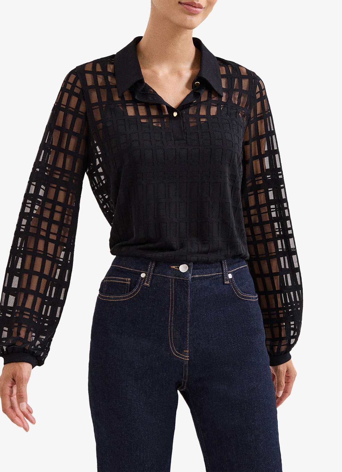 Phase Eight Kennedy semi-transparante blouse met polokraag - detail 2 zwart