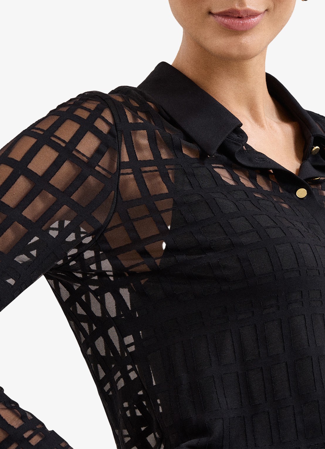 Phase Eight Kennedy semi-transparante blouse met polokraag - detail 3 zwart