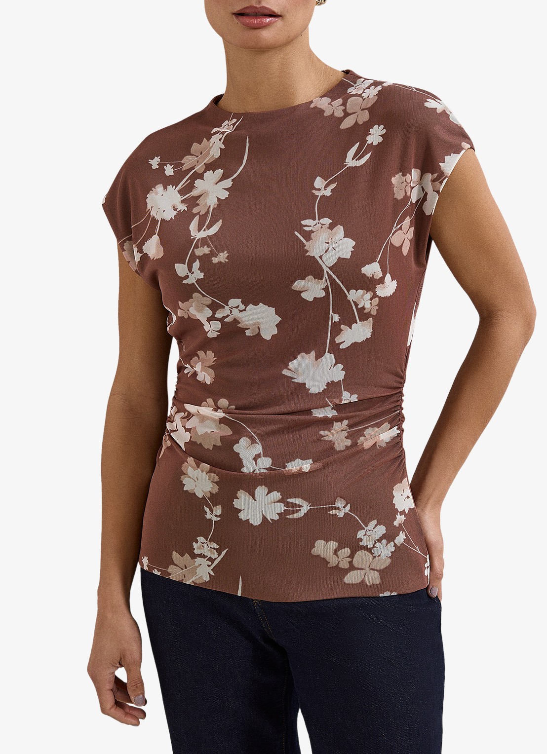 Phase Eight Kezia  top van mesh met bloemenprint - detail 3 bruin