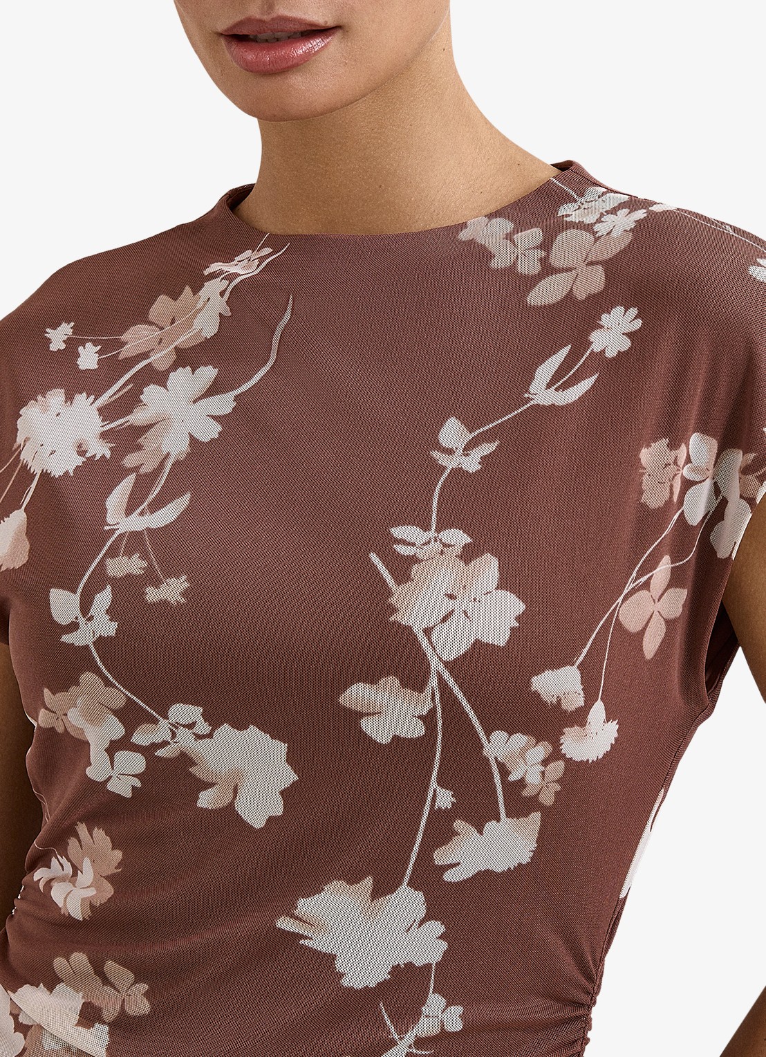Phase Eight Kezia  top van mesh met bloemenprint - detail 4 bruin