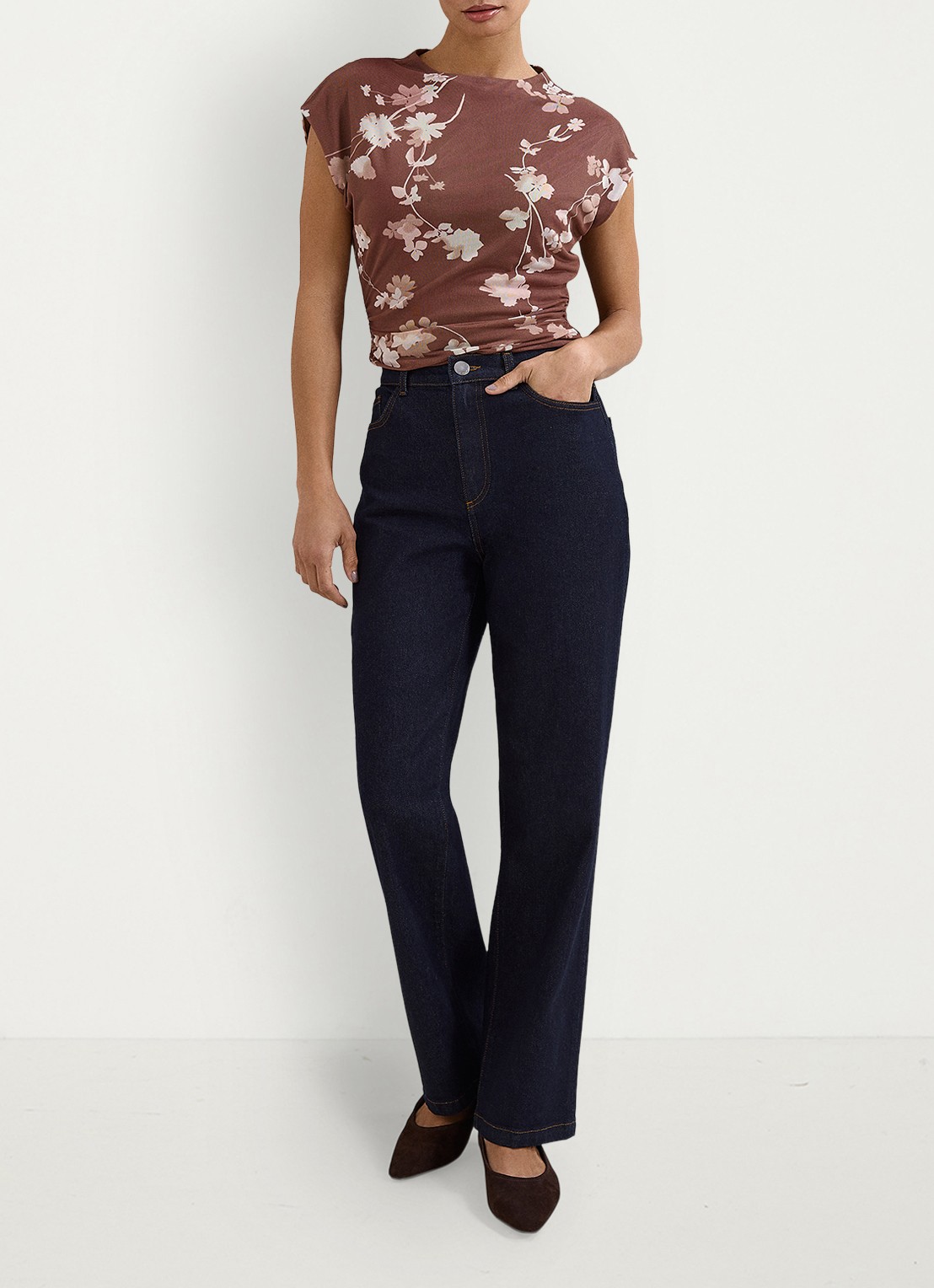 Phase Eight Kezia  top van mesh met bloemenprint - voorkant 2 bruin