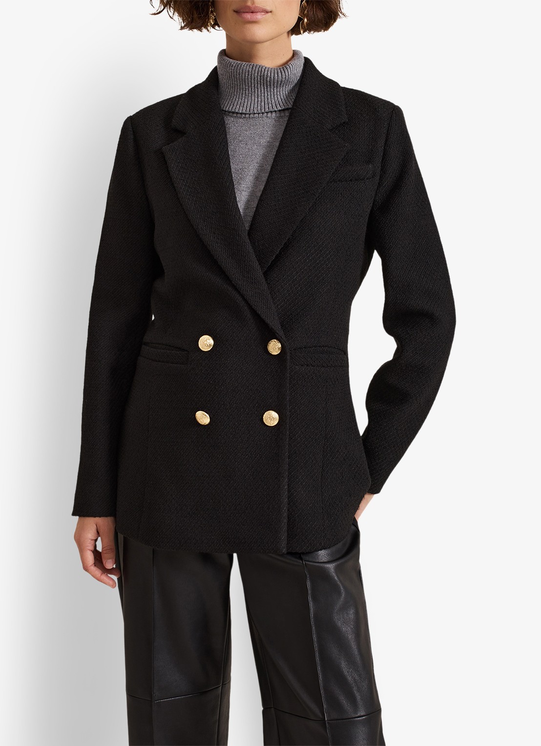 Phase Eight Kiana double-breasted blazer van bouclé - detail zwart