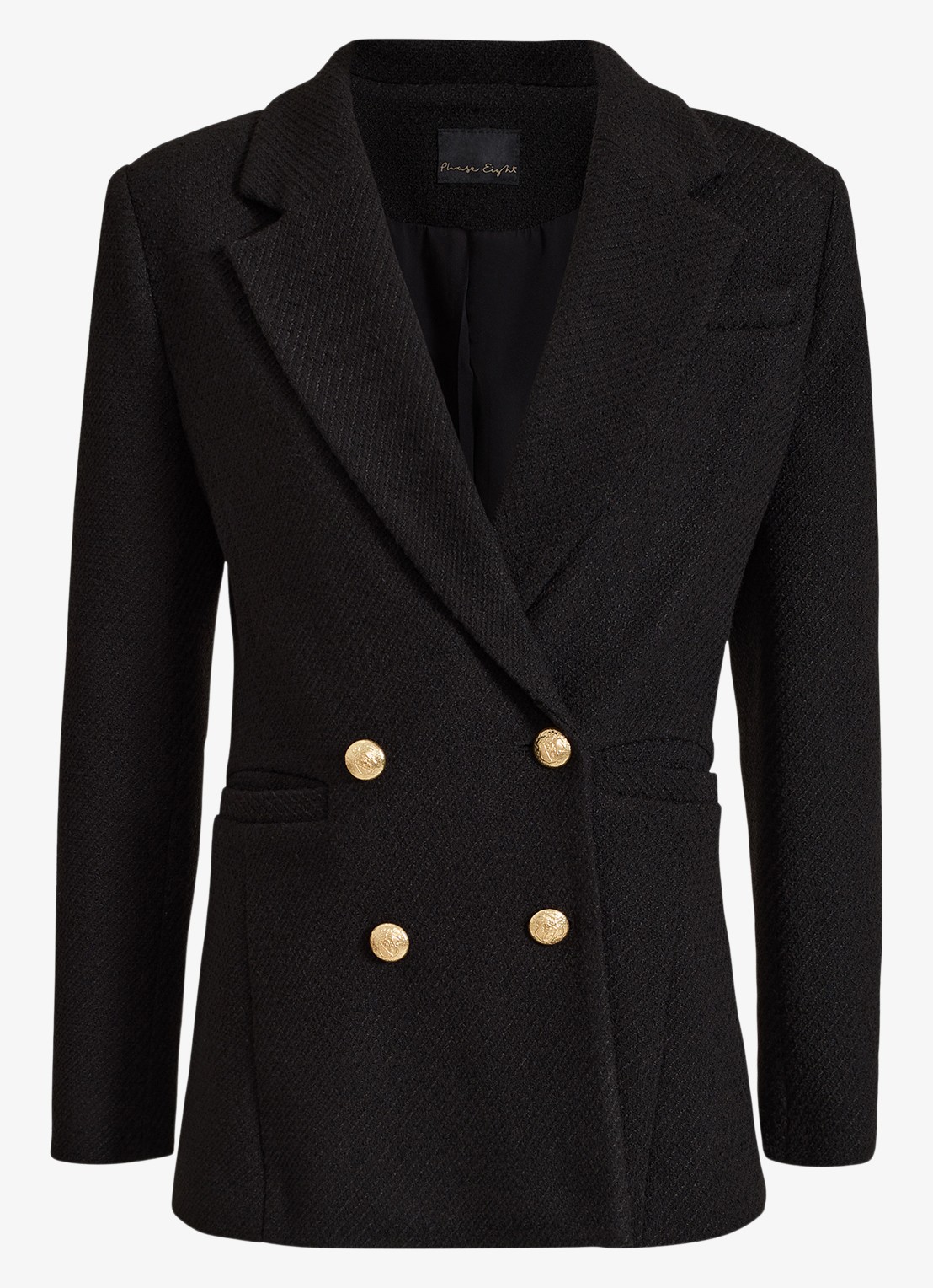 Phase Eight Kiana double-breasted blazer van bouclé - voorkant 7 zwart