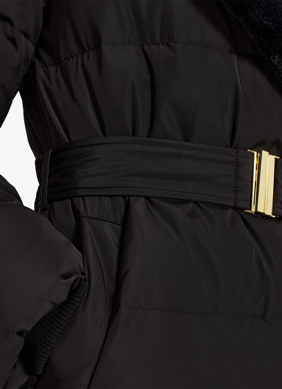 Phase Eight Kim gewatteerde jas met ceintuur en imitatiebont  - detail 6 zwart
