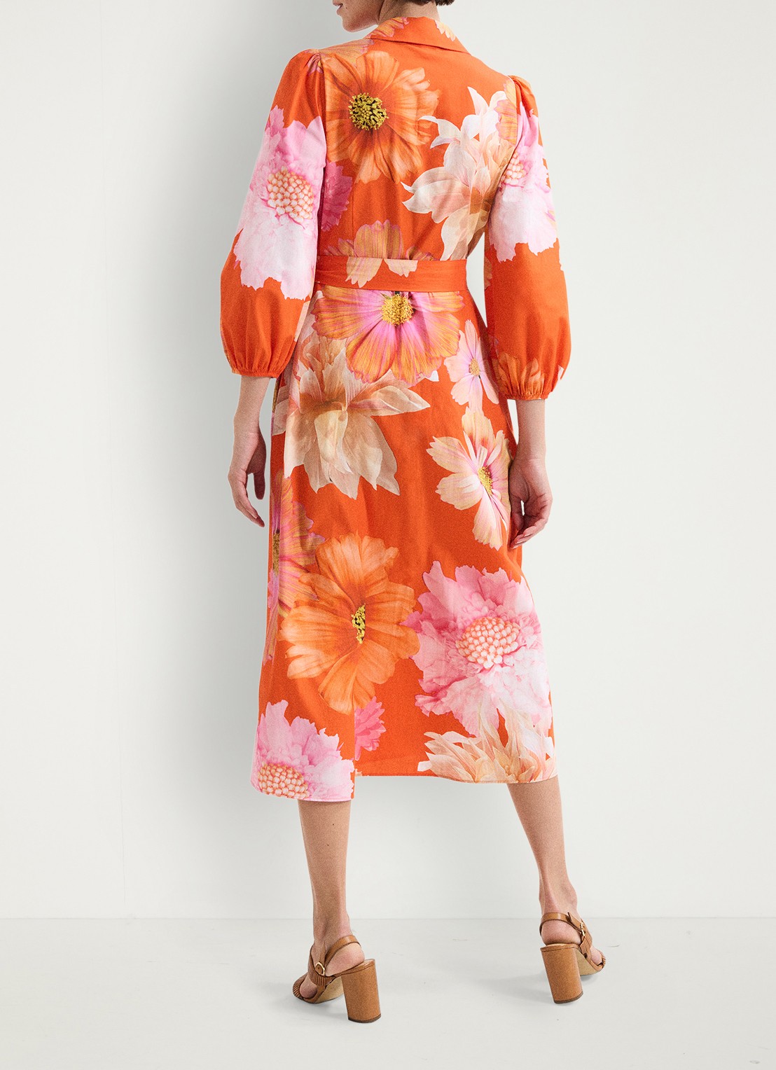 Phase Eight Kristina midi blousejurk met bloemenprint - achterkant 3 oranje