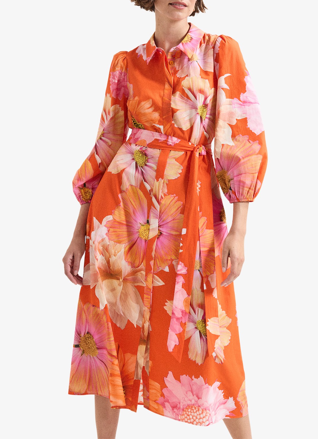 Phase Eight Kristina midi blousejurk met bloemenprint - detail 4 oranje