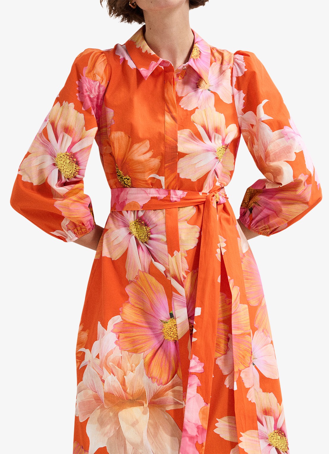 Phase Eight Kristina midi blousejurk met bloemenprint - detail 6 oranje