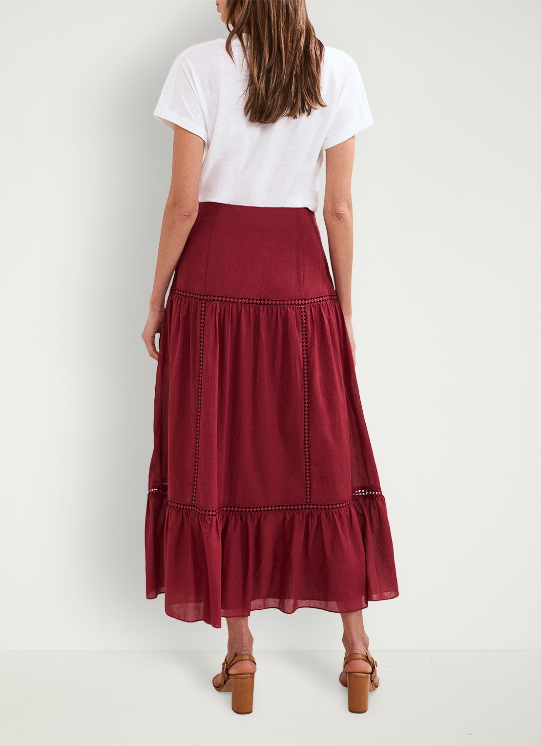 Phase Eight Kyla maxi rok met opengewerkt dessin - achterkant bordeauxrood