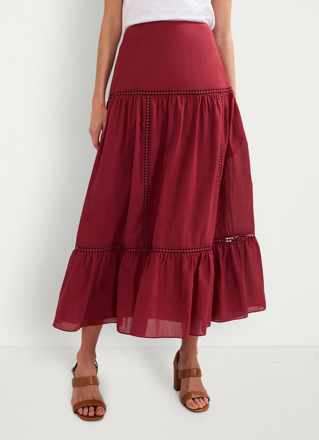 Phase Eight Kyla maxi rok met opengewerkt dessin - detail 4 bordeauxrood