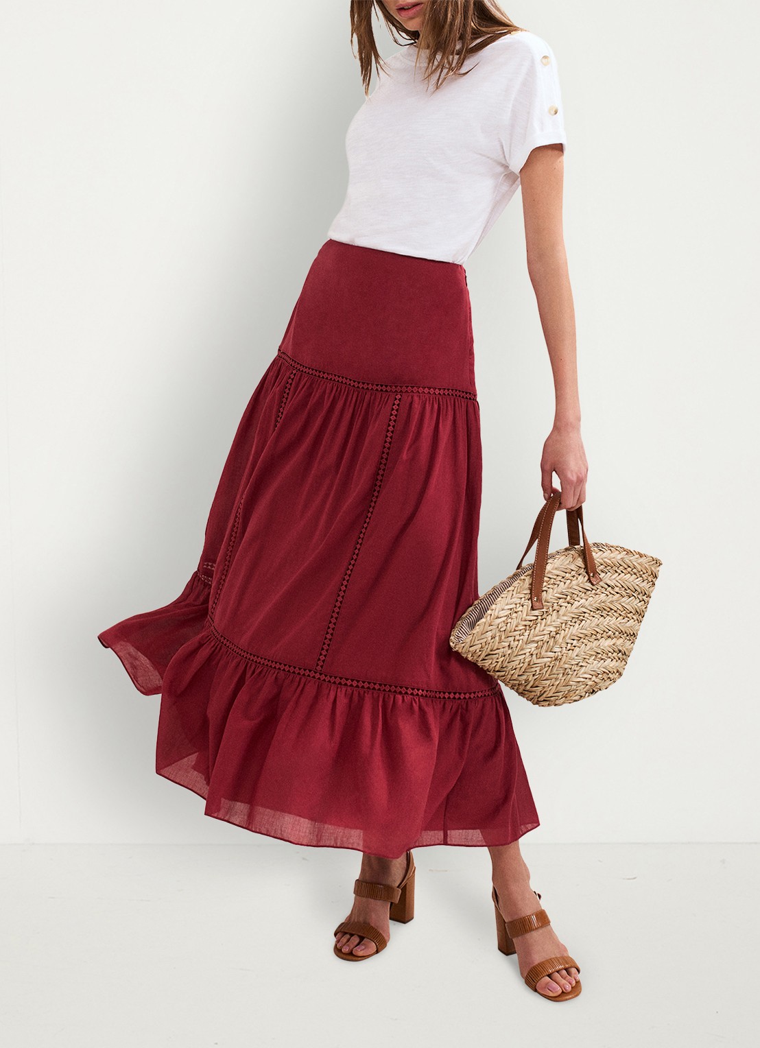Phase Eight Kyla maxi rok met opengewerkt dessin - voorkant 3 bordeauxrood