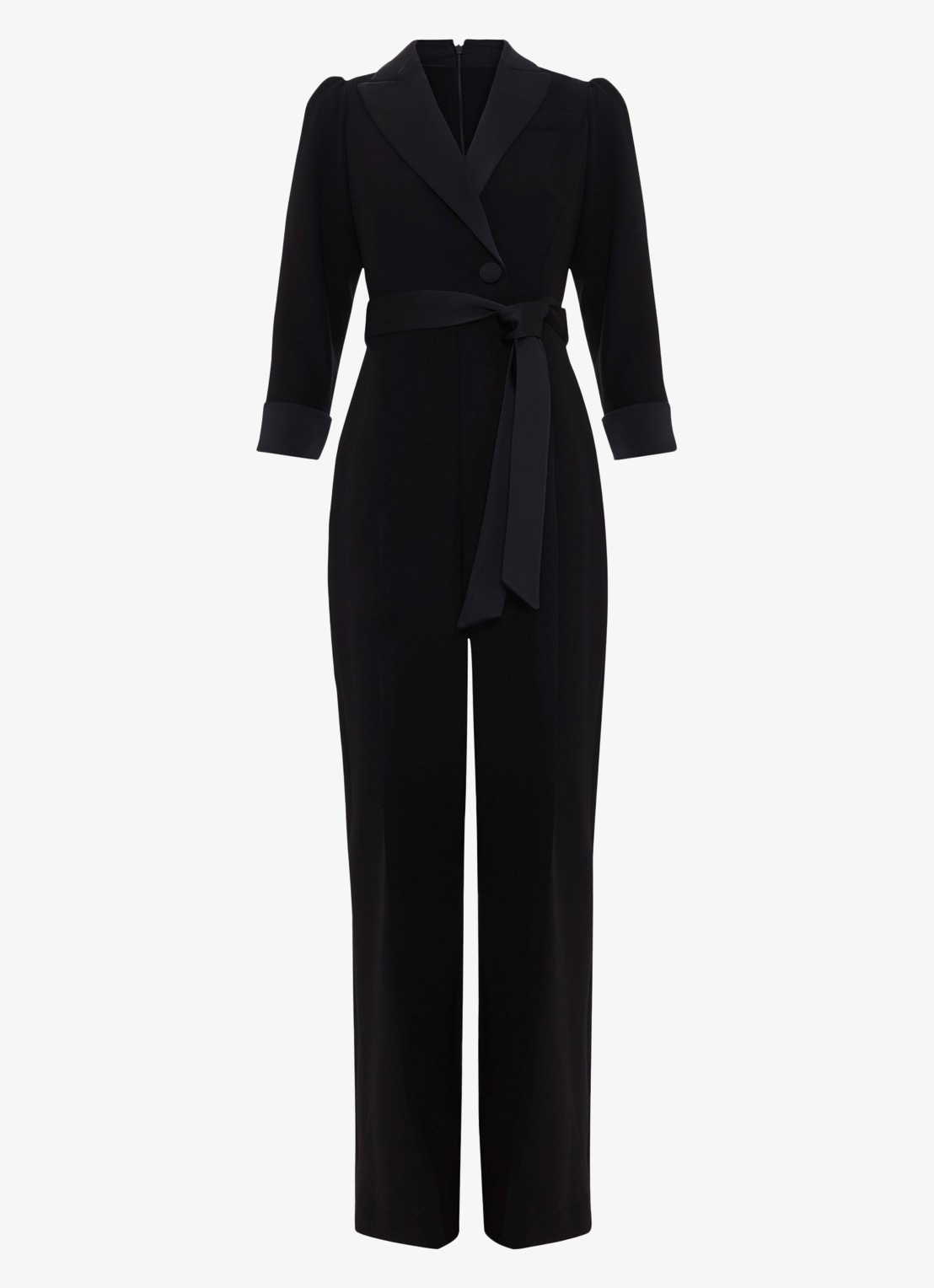 Phase Eight Kylie Tux wide fit jumpsuit met steekzakken en strikceintuur - voorkant 4 zwart