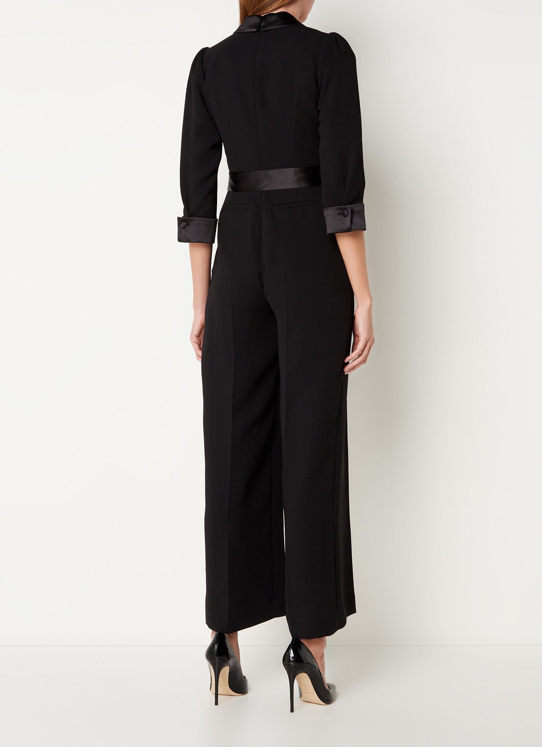 Phase Eight Kylie Tux wide fit jumpsuit met steekzakken en strikceintuur - achterkant 2 zwart