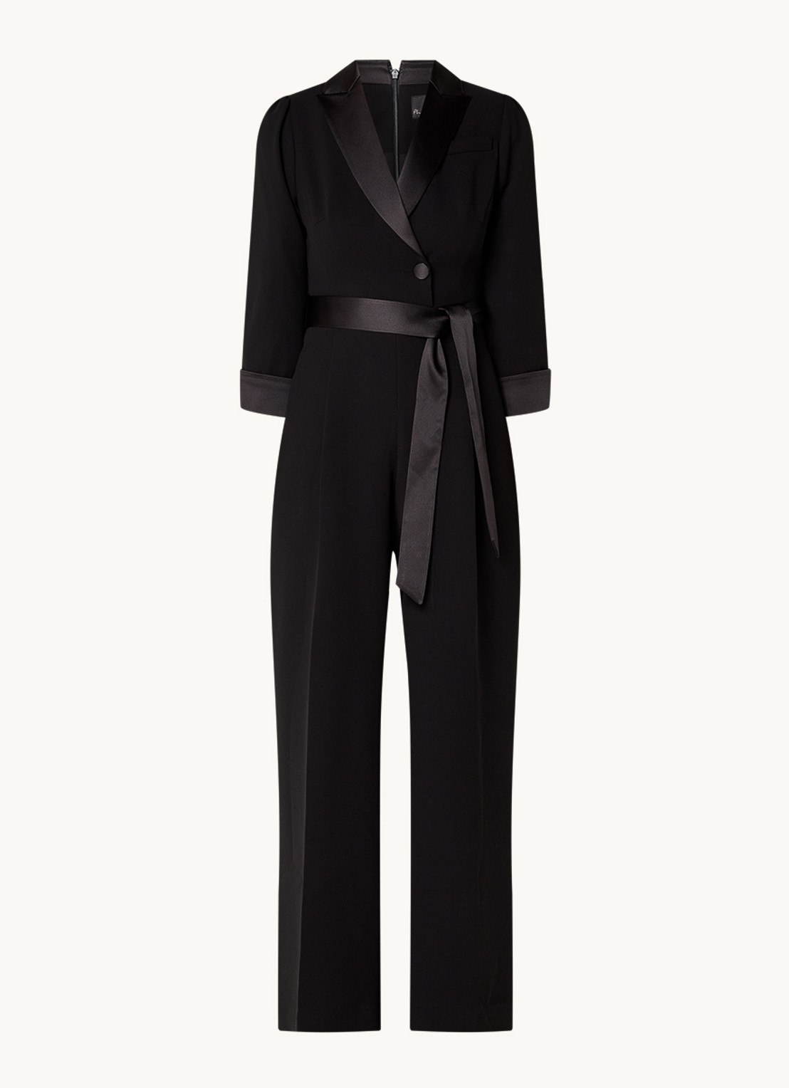 Phase Eight Kylie Tux wide fit jumpsuit met steekzakken en strikceintuur - voorkant 6 zwart