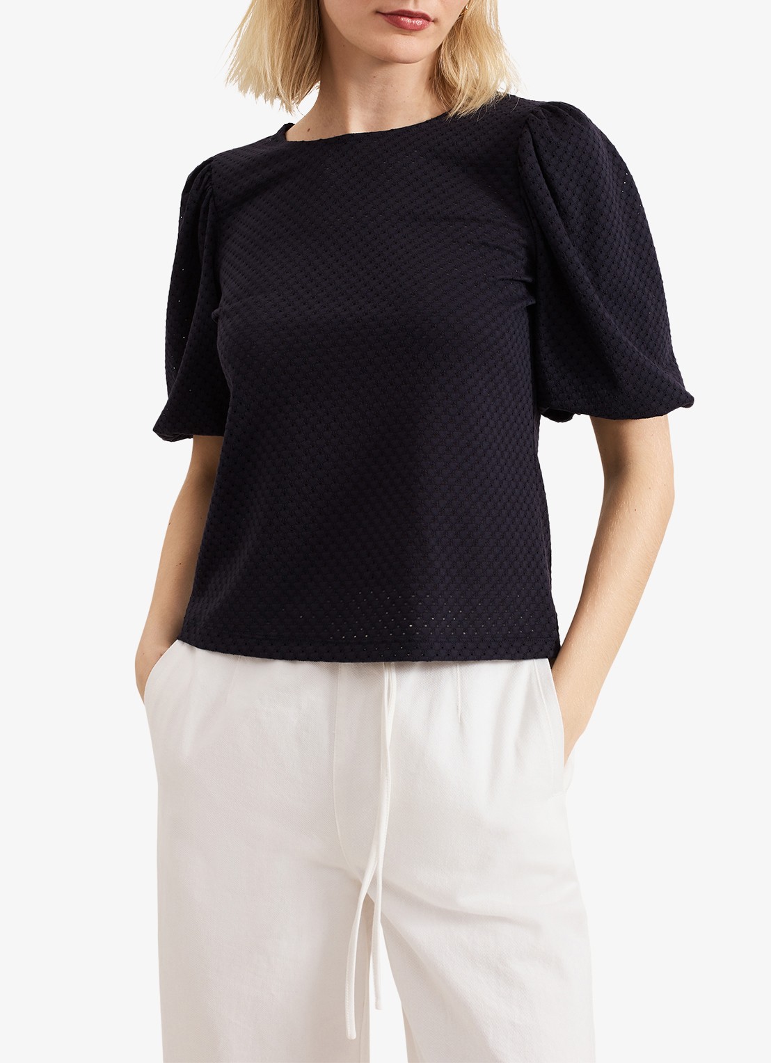 Phase Eight Lani fijngebreide top met structuur - detail 3 donkerblauw