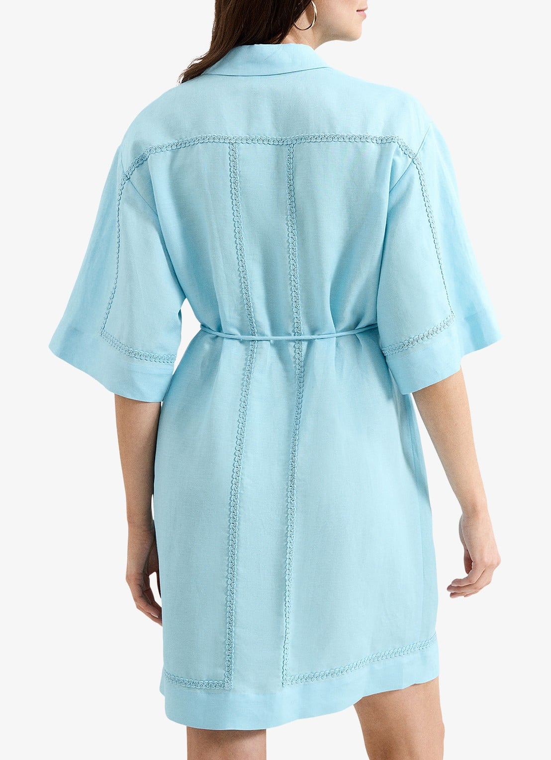 Phase Eight Lara mini blousejurk in linnenblend - achterkant 6 blauw