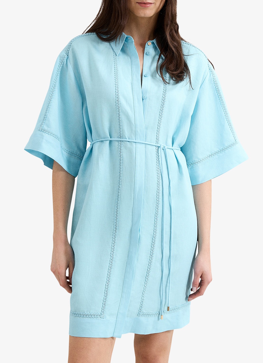 Phase Eight Lara mini blousejurk in linnenblend - detail blauw