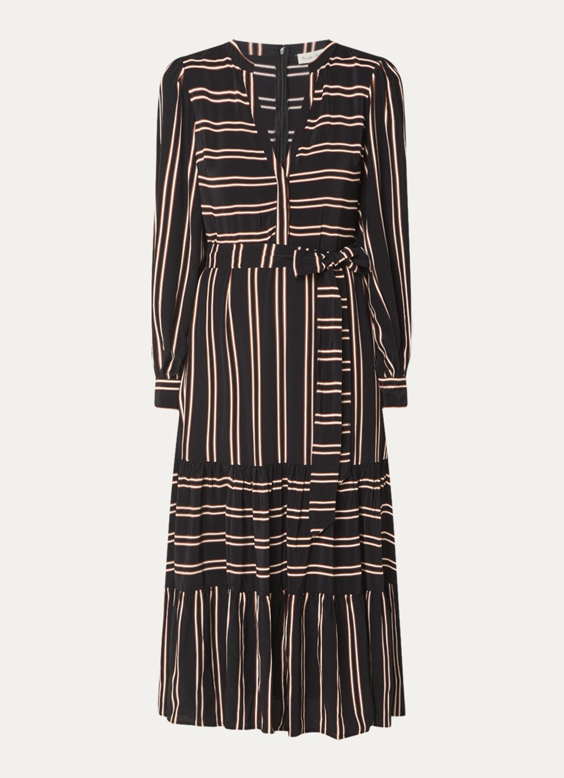 Phase Eight Laura midi tuniekjurk met streepprint en strikceintuur - voorkant 2 zwart
