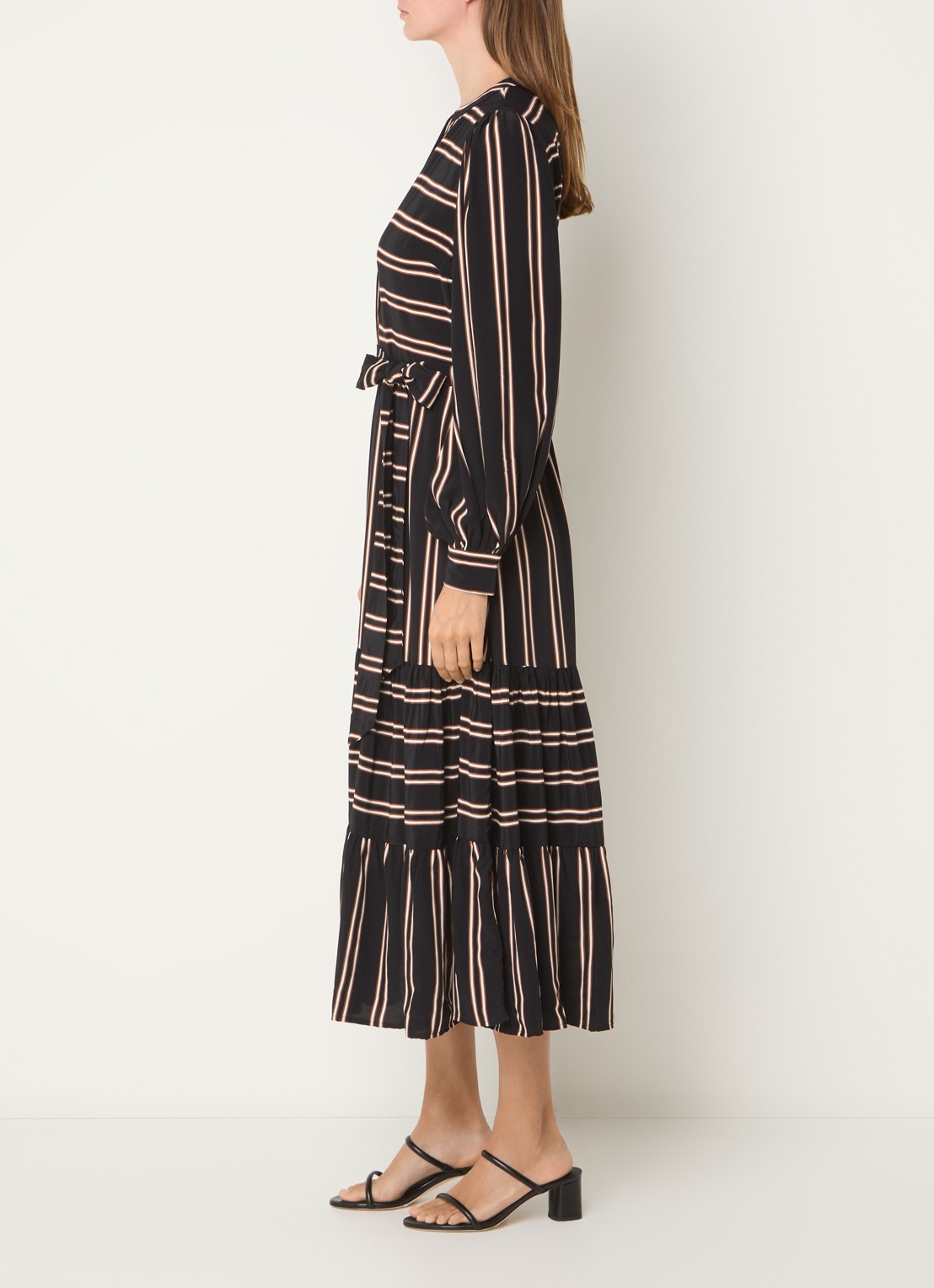 Phase Eight Laura midi tuniekjurk met streepprint en strikceintuur - voorkant 3 zwart
