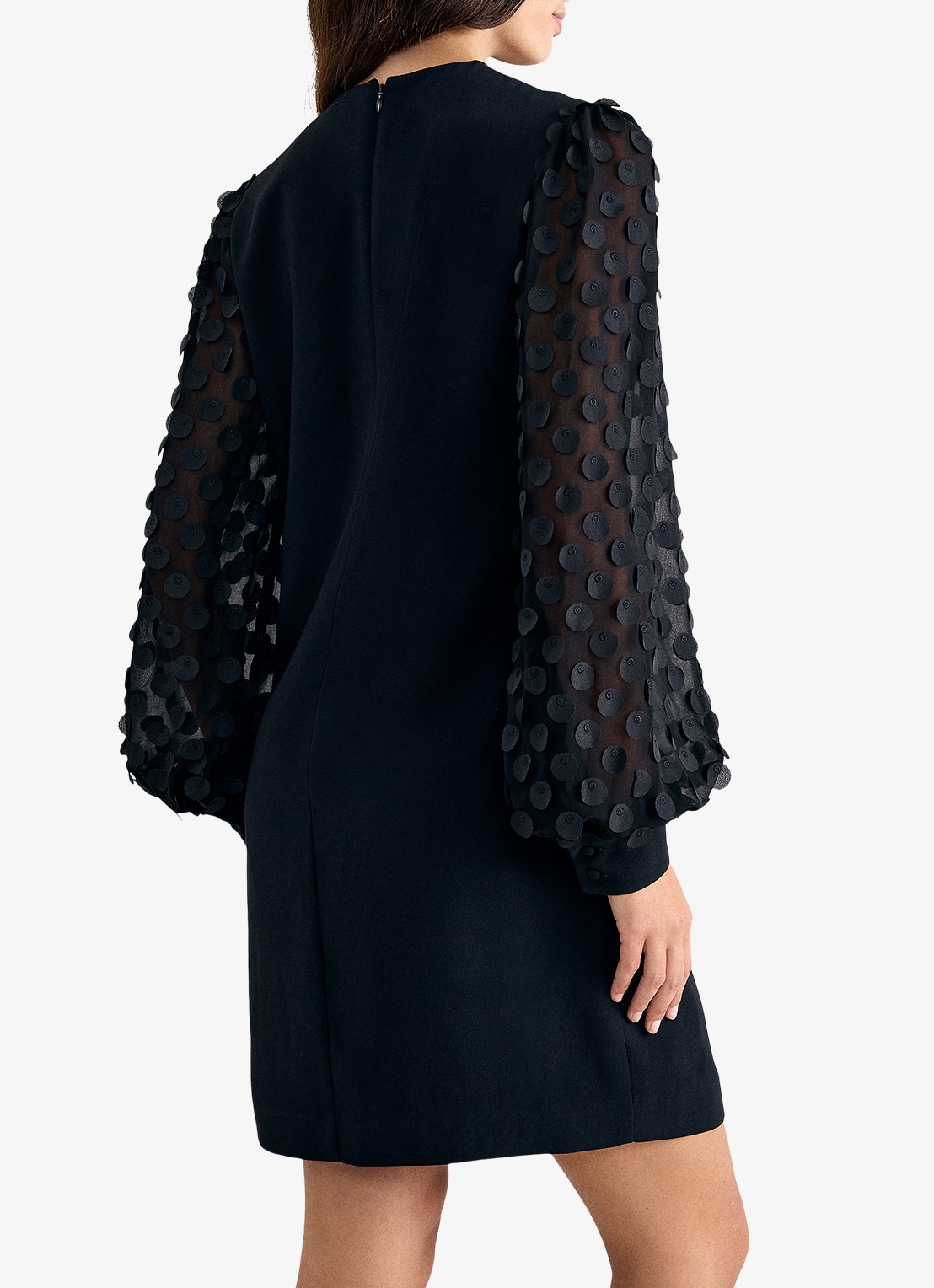 Phase Eight Laura mini jurk met V-hals en pofmouwen - achterkant 6 zwart