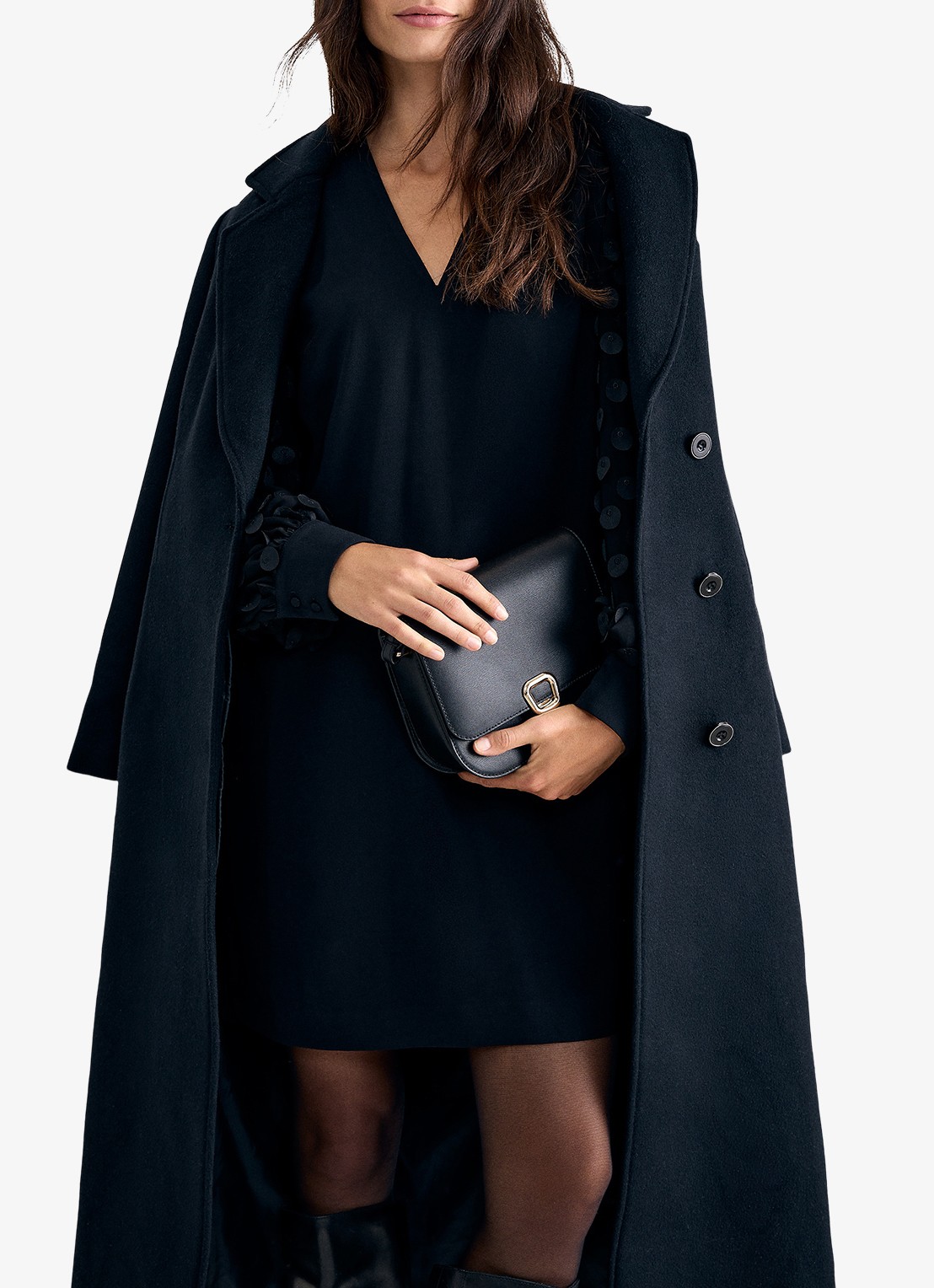 Phase Eight Laura mini jurk met V-hals en pofmouwen - detail 4 zwart
