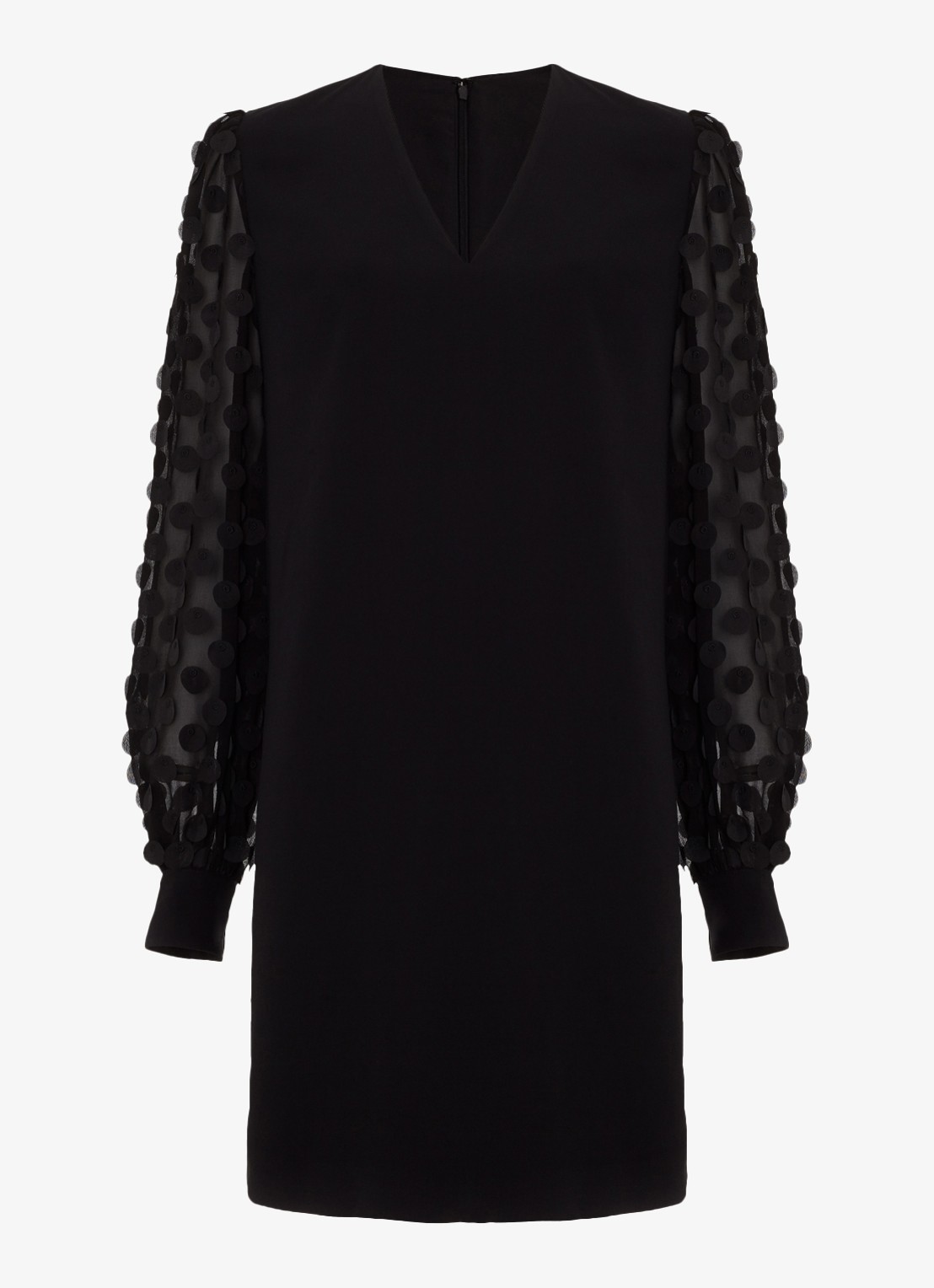 Phase Eight Laura mini jurk met V-hals en pofmouwen - voorkant 7 zwart