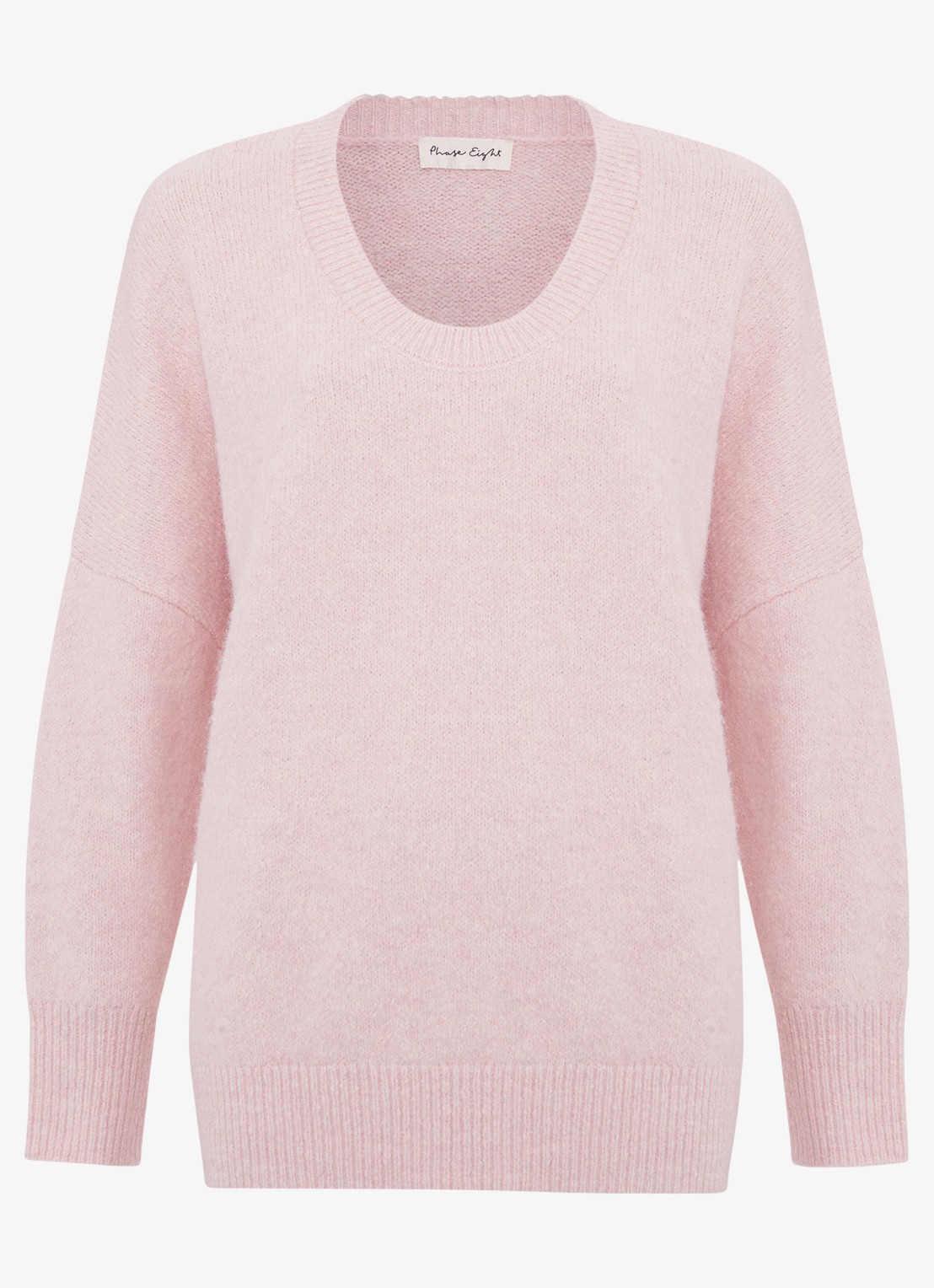 Phase Eight Leah fijngebreide trui in wolblend - voorkant roze