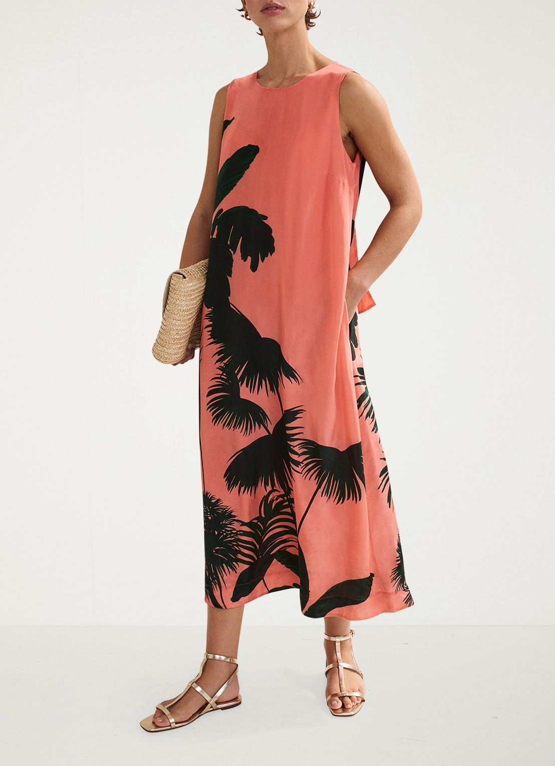 Phase Eight Leila midi jurk met print - voorkant 2 koraal