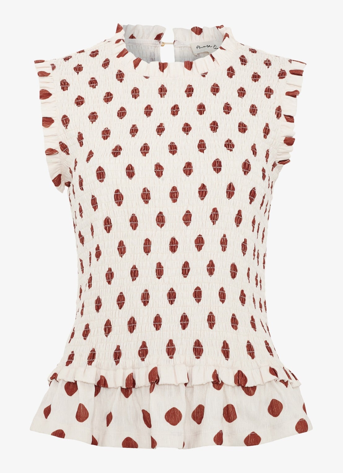 Phase Eight Lenora top met stippenprint en smockwerk - voorkant gebroken wit