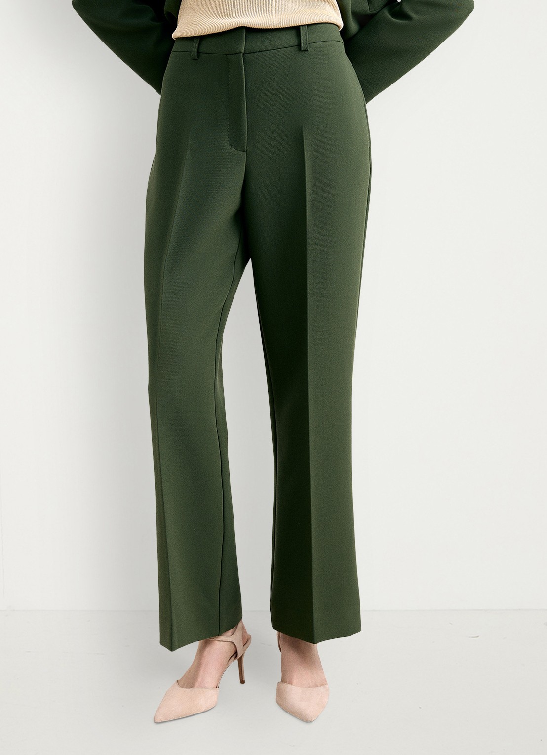 Phase Eight Leonie high waist straight leg pantalom - detail 4 donkergroen