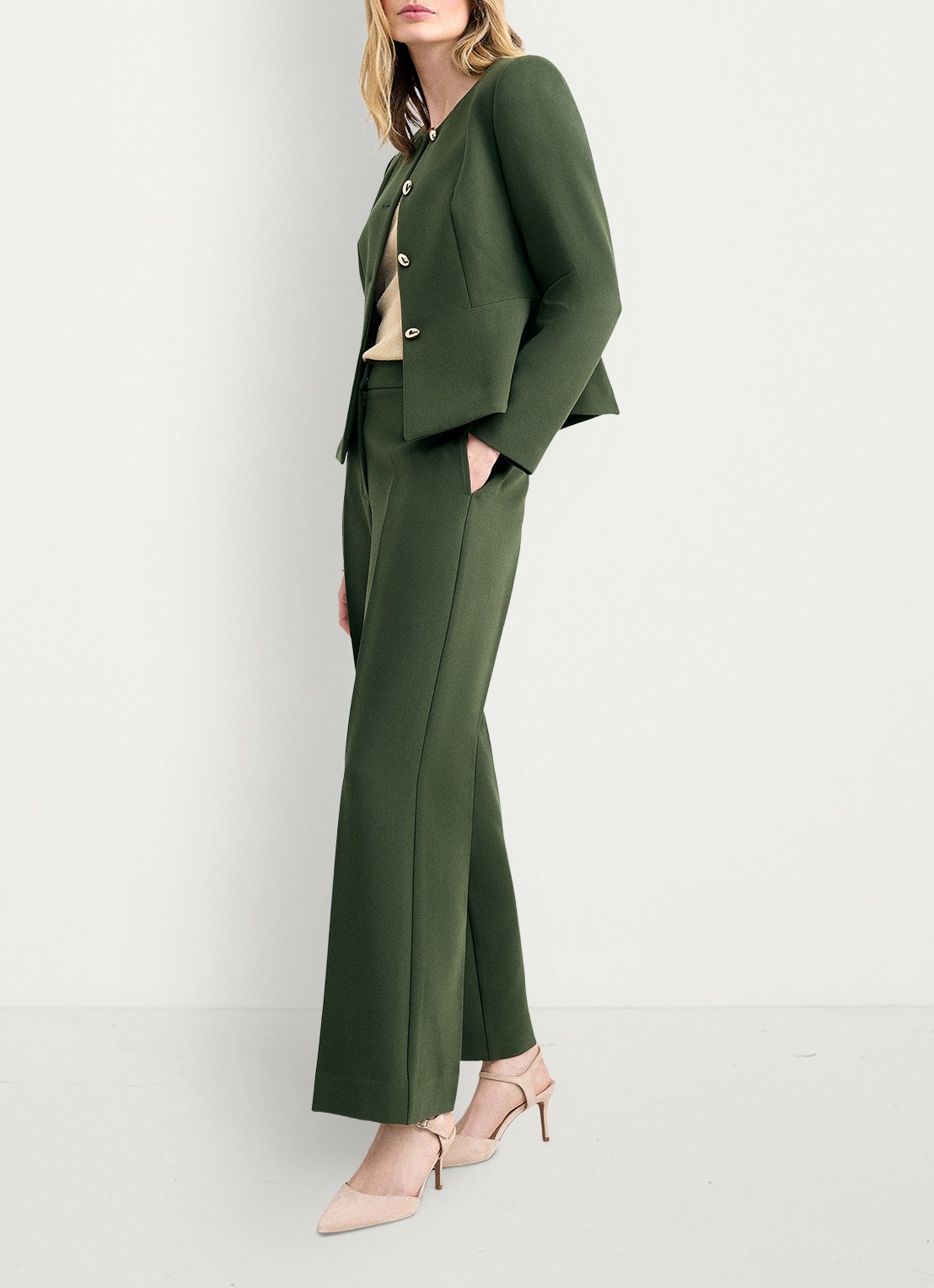 Phase Eight Leonie high waist straight leg pantalom - voorkant 2 donkergroen