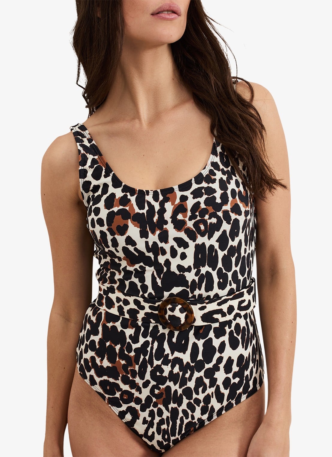 Phase Eight Leopard badpak met panterprint - detail donkerbruin
