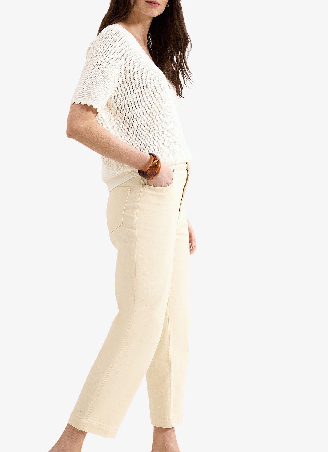 Phase Eight Lexi high waist cropped tapered fit jeans met steekzakken - detail 7 vanillegeel