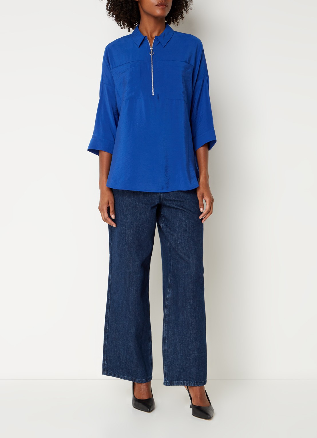 Phase Eight Liana high waist wide leg jeans met donkere wassing - voorkant 2 indigo
