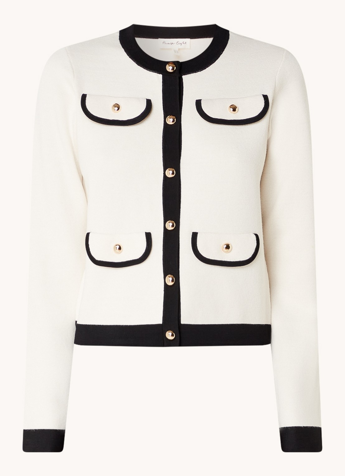 Phase Eight Libby fijngebreid vest in wolblend met sierknopen - voorkant 3 zwart