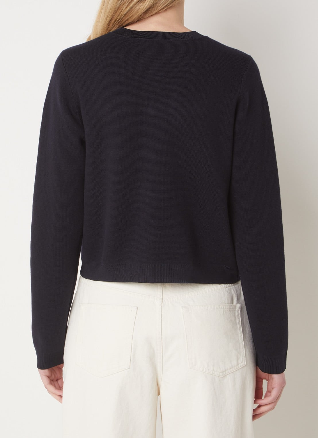 Phase Eight Libby fijngebreid vest met sierknopen - achterkant 3 donkerblauw