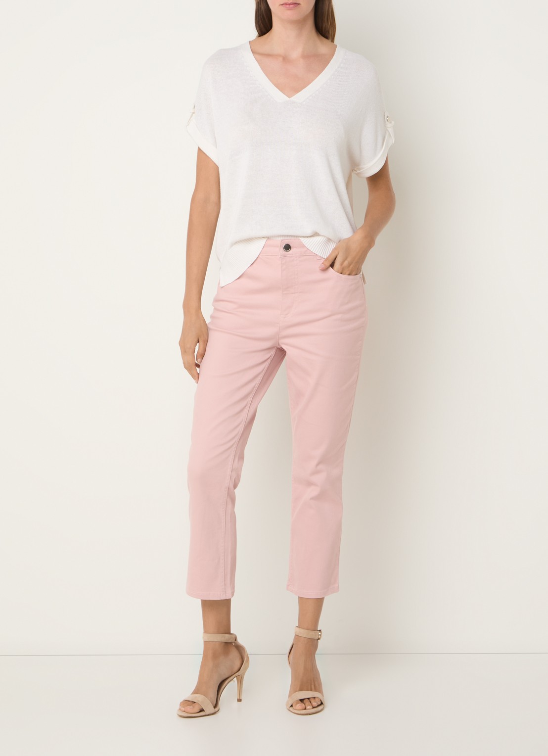 Phase Eight Lindsey high waist cropped tapered jeans met gekleurde wassing - voorkant 5 oudroze