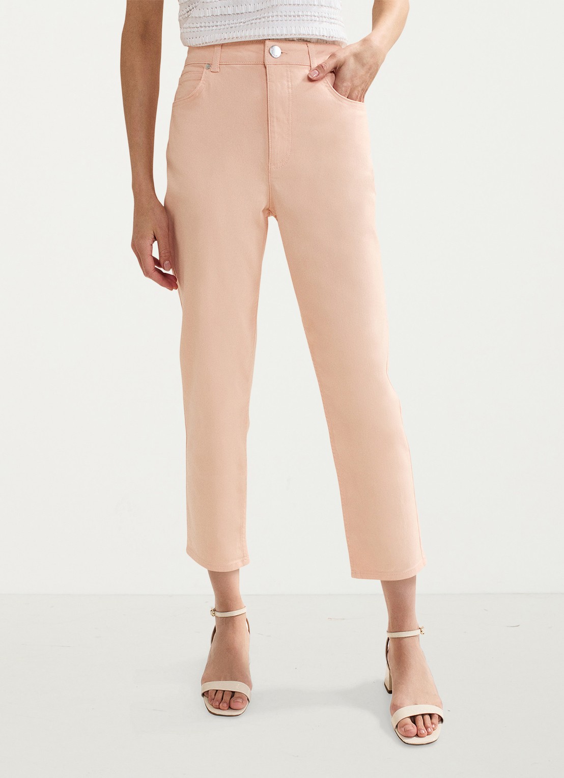 Phase Eight Lindsey mid waist cropped slim fit jeans met gekleurde wassing - detail 2 zalmroze