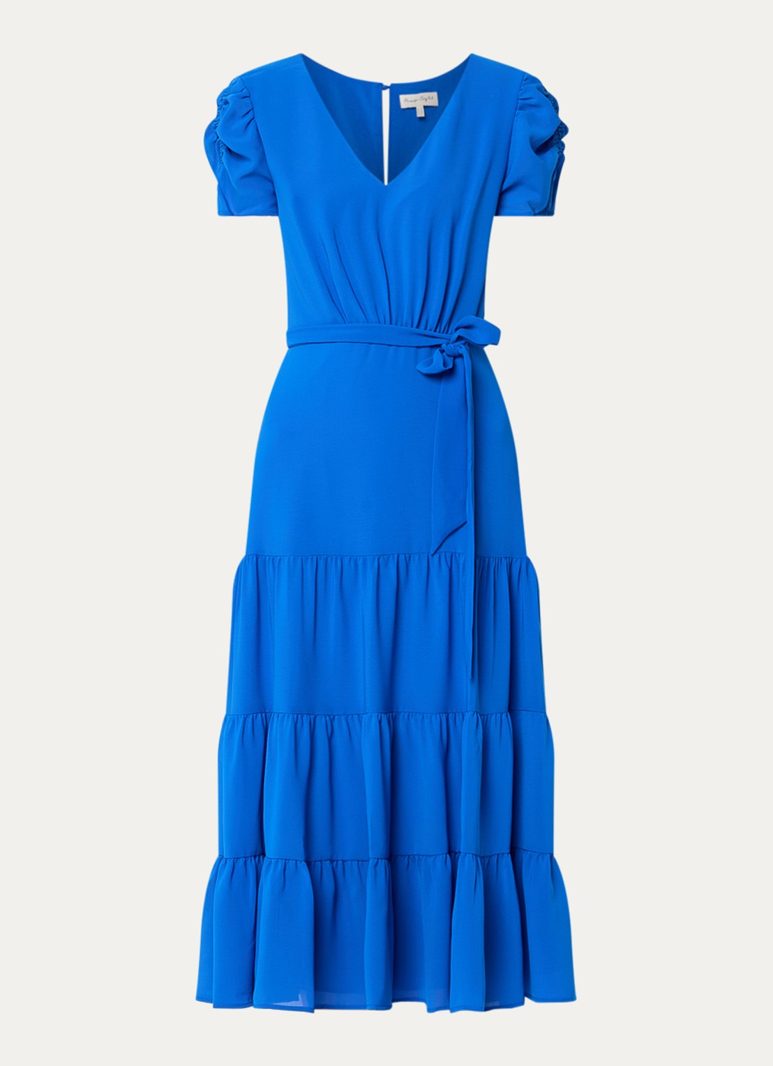 Phase Eight Lola midi jurk met volant en strikceintuur - voorkant kobaltblauw